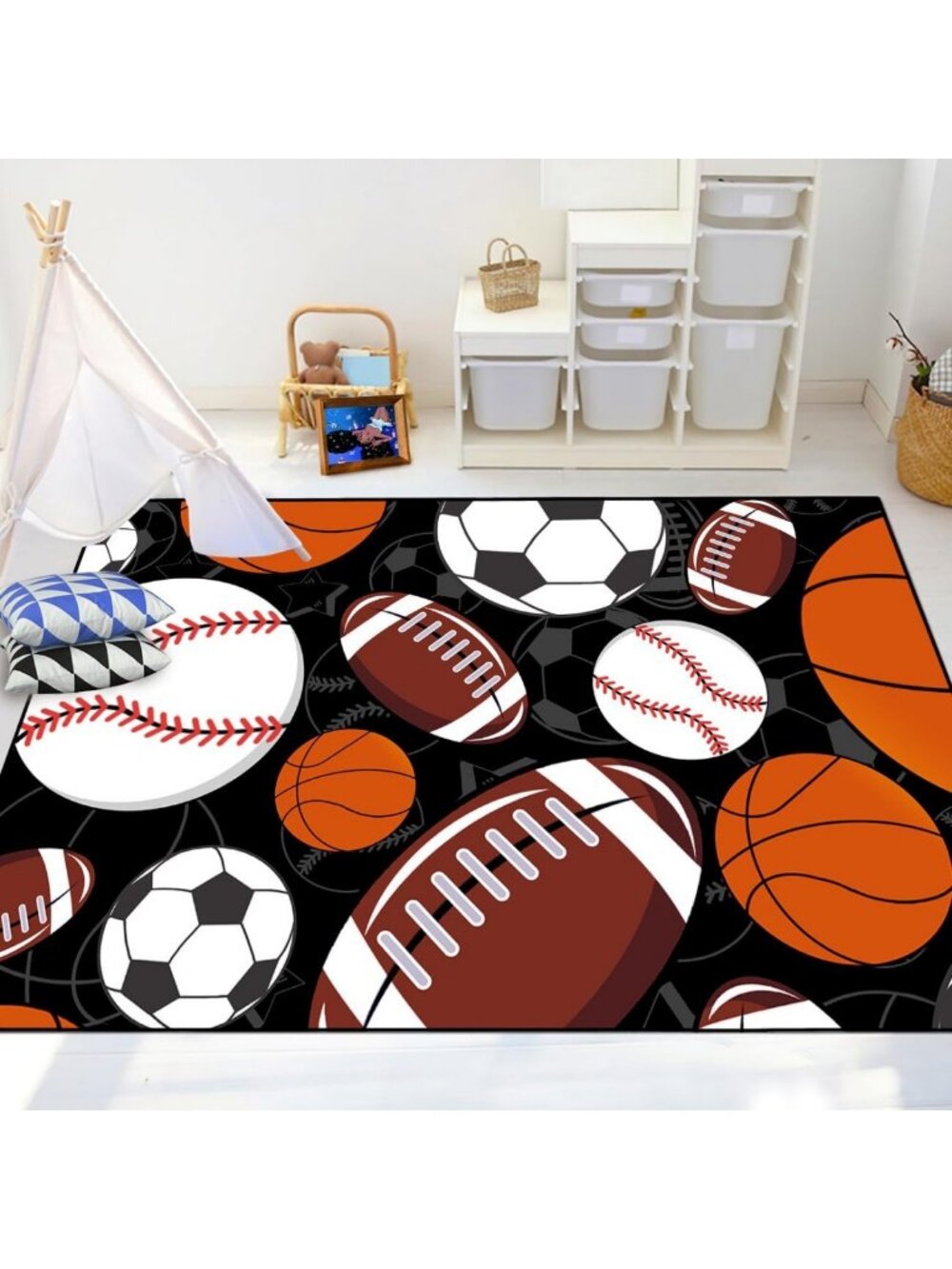 Kids Sports Rugs for Boys Room - Baseball, Football & Basketball Carpets 5x7